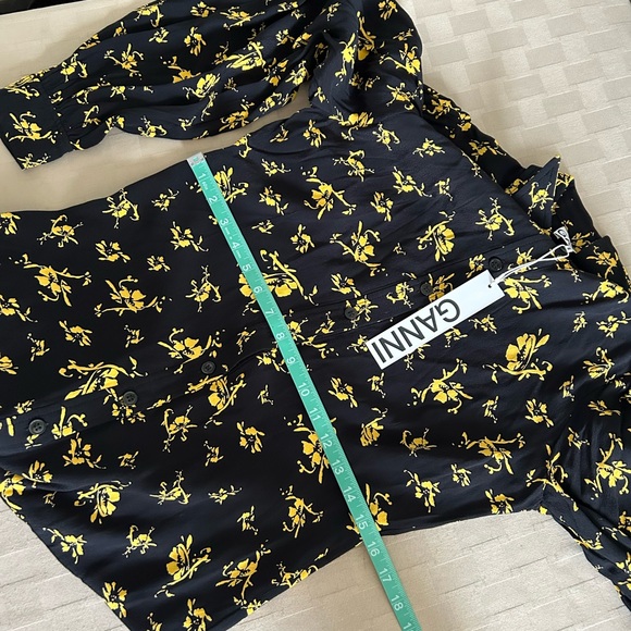 GANNI Printed Crepe Long Sleeve Shirtdress - Picture 14 of 16